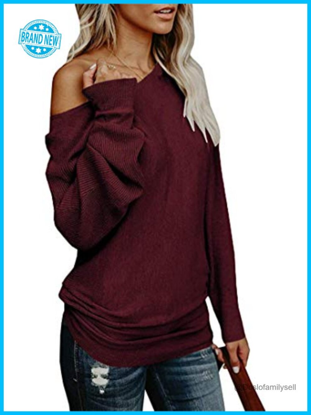 Off Shoulder Oversized Knit Sweater Batwing Long Sleeve Tunic Top